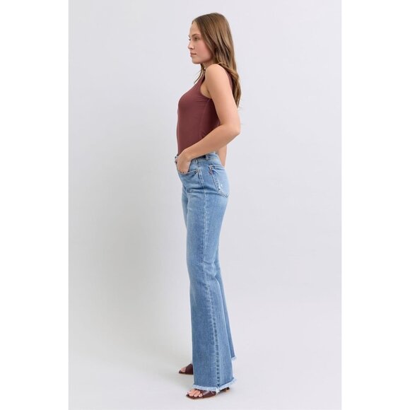 High Waist Bootcut Jeans Cotton Blend Fray Hem Women's Size 9 - Picture 7 of 9